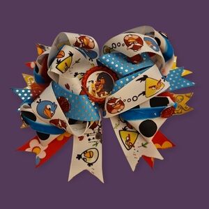 Vtg HANDMADE Large Colorful Angry Bird Cartoon Character Hair Bow Clip